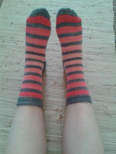 Stripy socks made with Fivemoons merino